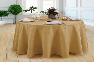 Toalha De Mesa Jacquard Redonda Gigante Buffet 2,80m Dourado