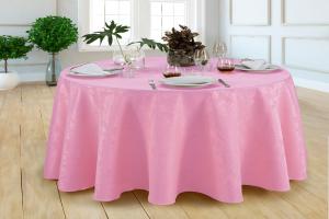 Toalha de Mesa Jacquard 2,80M Redonda Buffet Gigante Rosa bebe